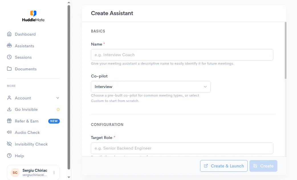 Create Assistant Interview setup