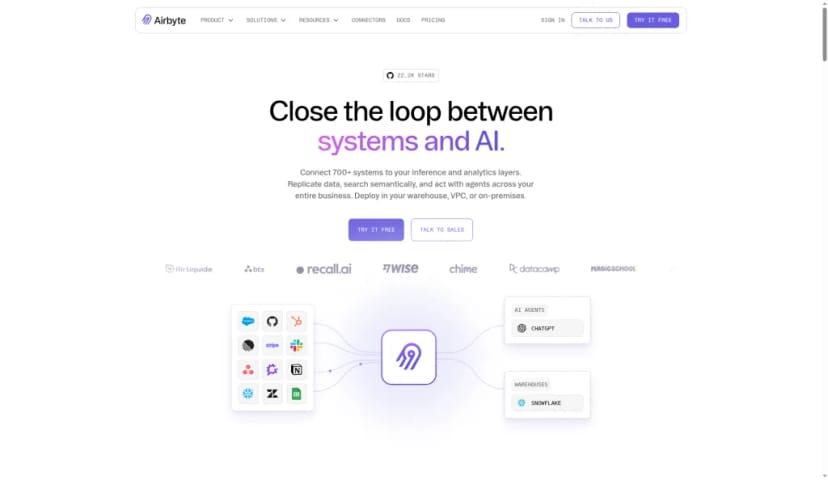 Airbyte homepage