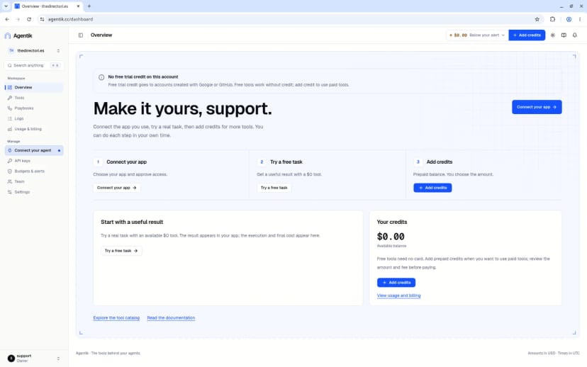 Agentik Overview dashboard