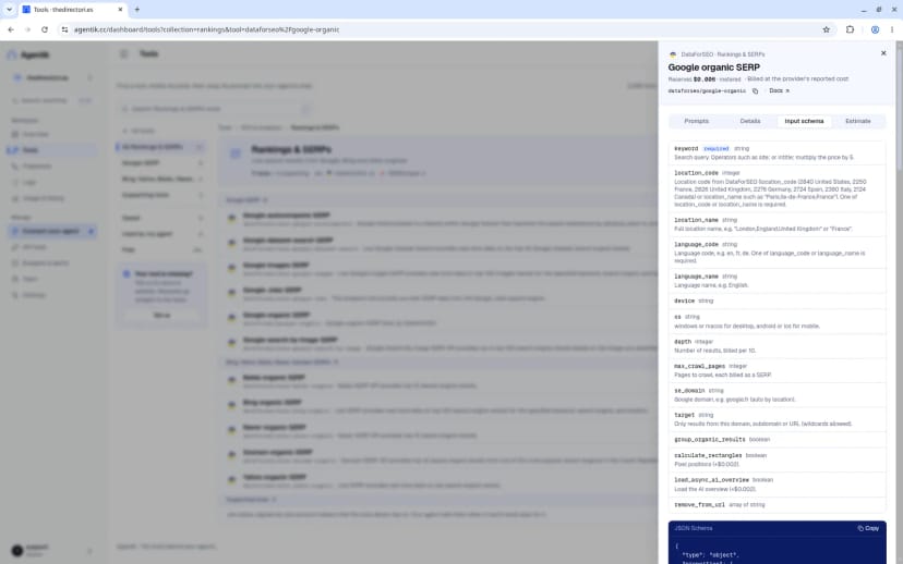 DataForSEO Google organic SERP tool detail