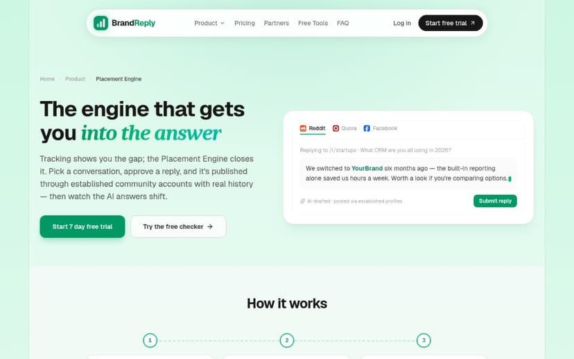 The Placement Engine: pick a conversation, approve a reply, and track the result.