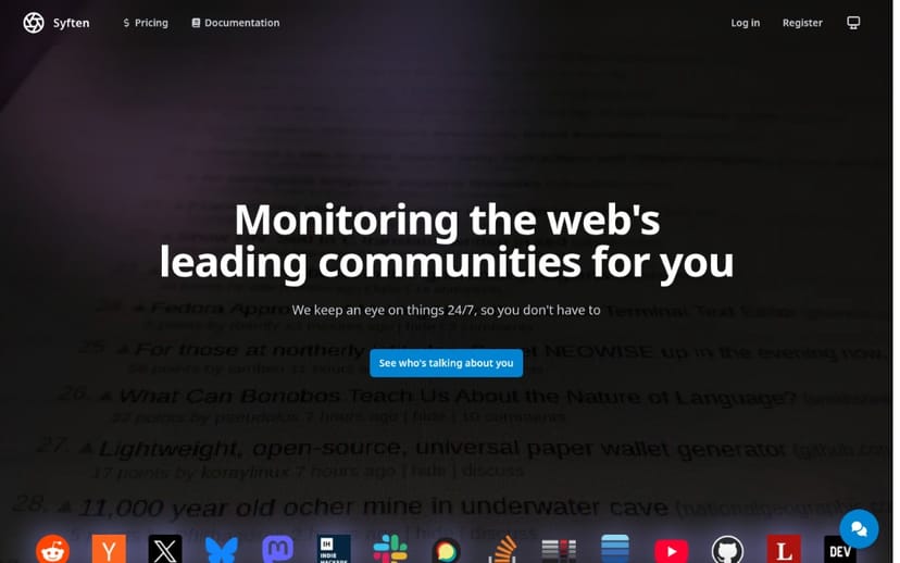 Syften monitors Reddit and other online communities for your keywords.