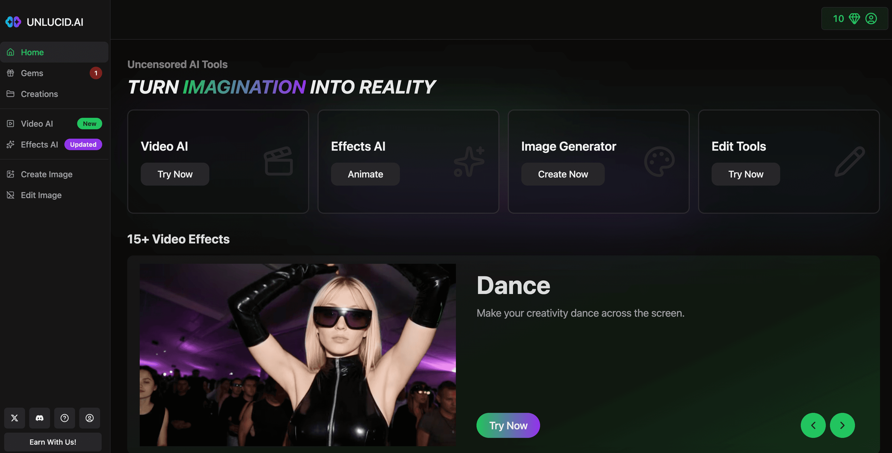 Unlucid AI interface screenshot
