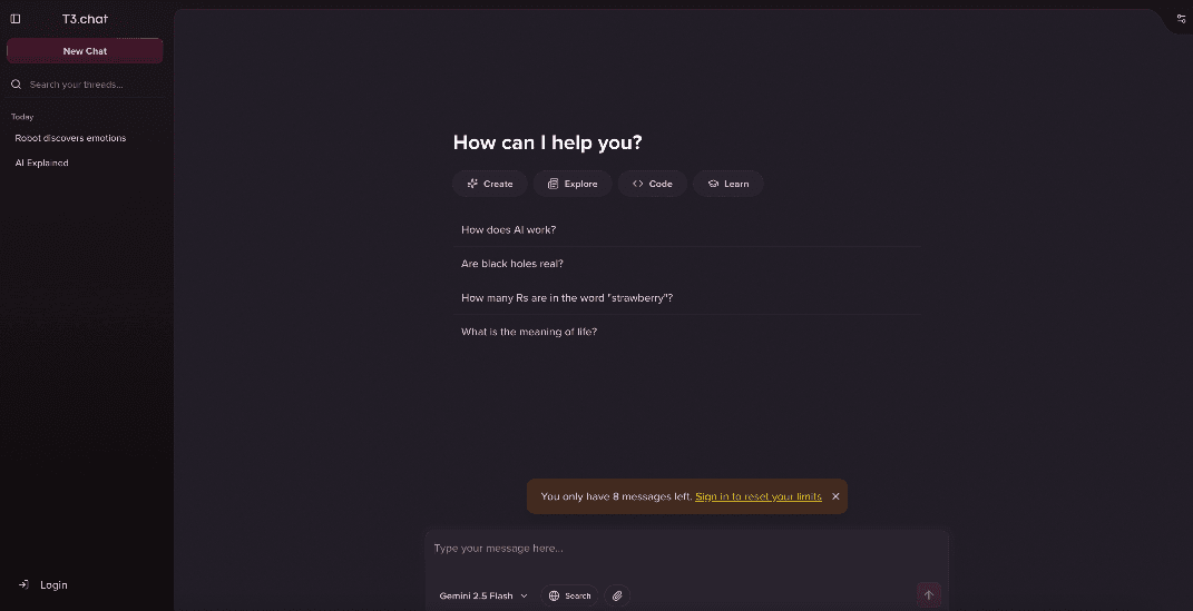 T3 Chat interface screenshot