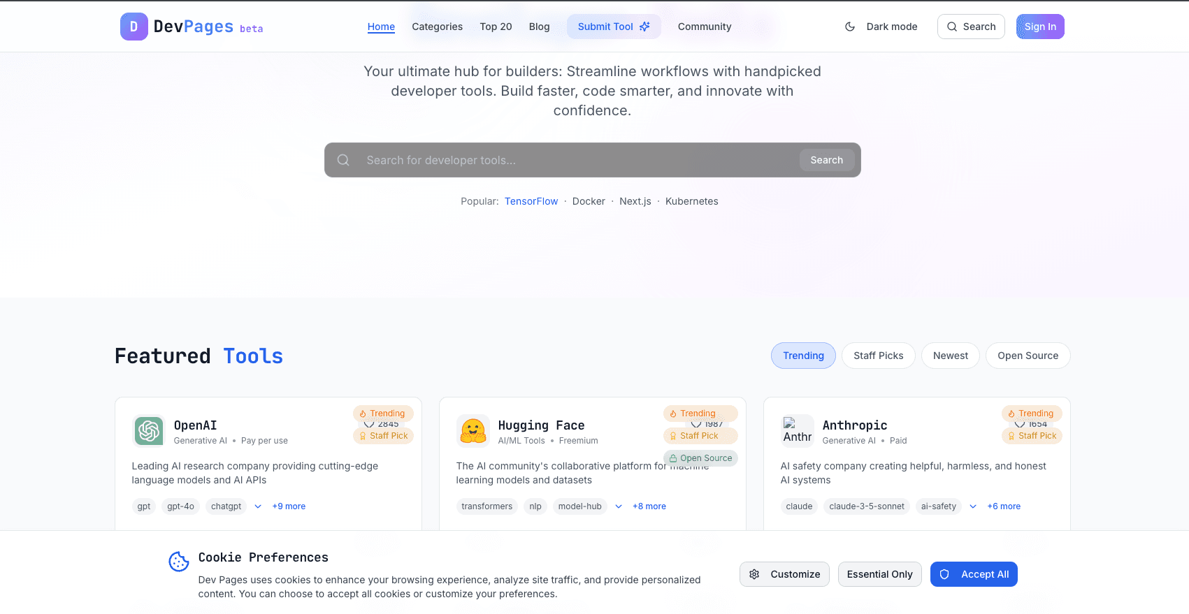 Dev Pages website preview
