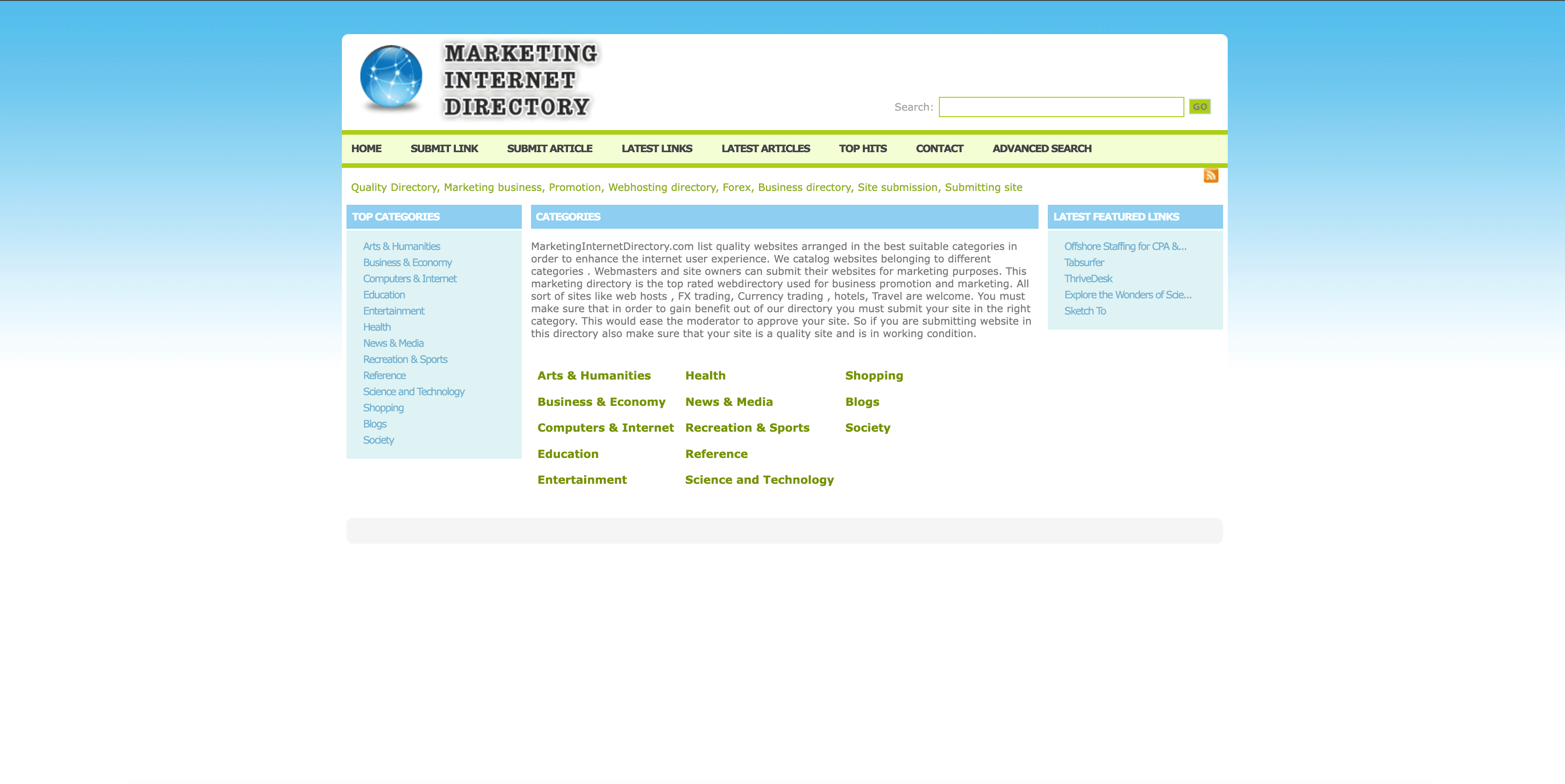Marketing Internet Directory website preview