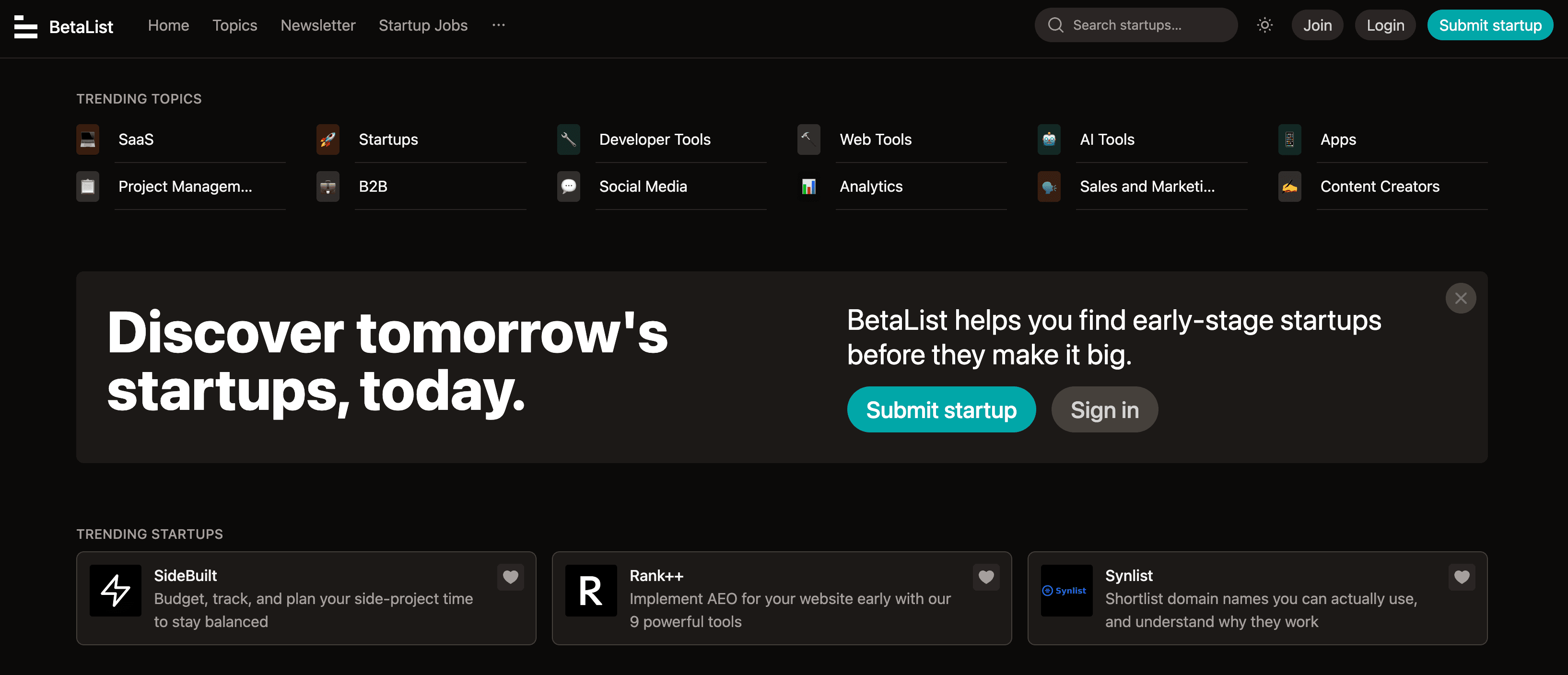 Beta List website preview