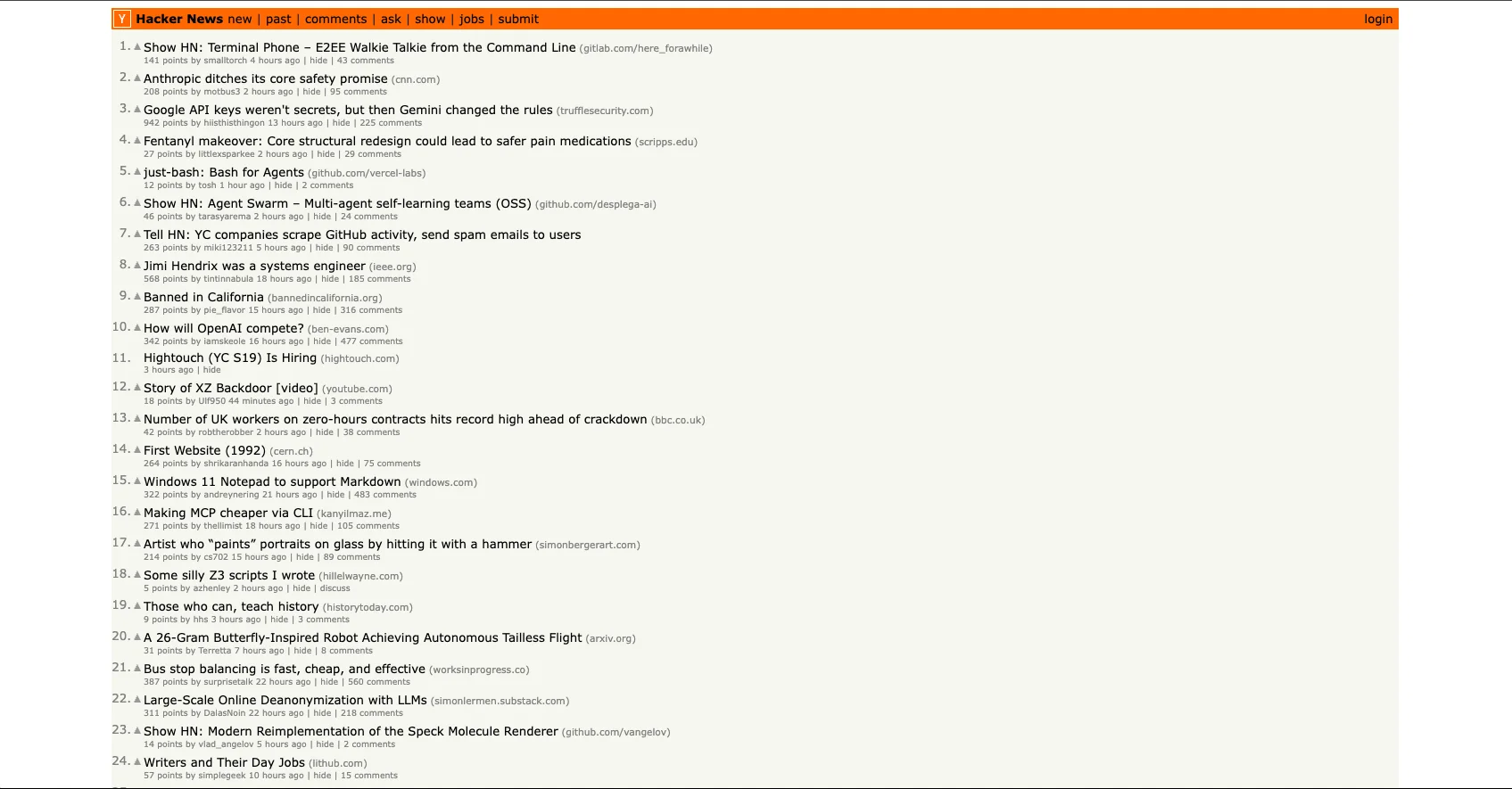 Hacker News website preview