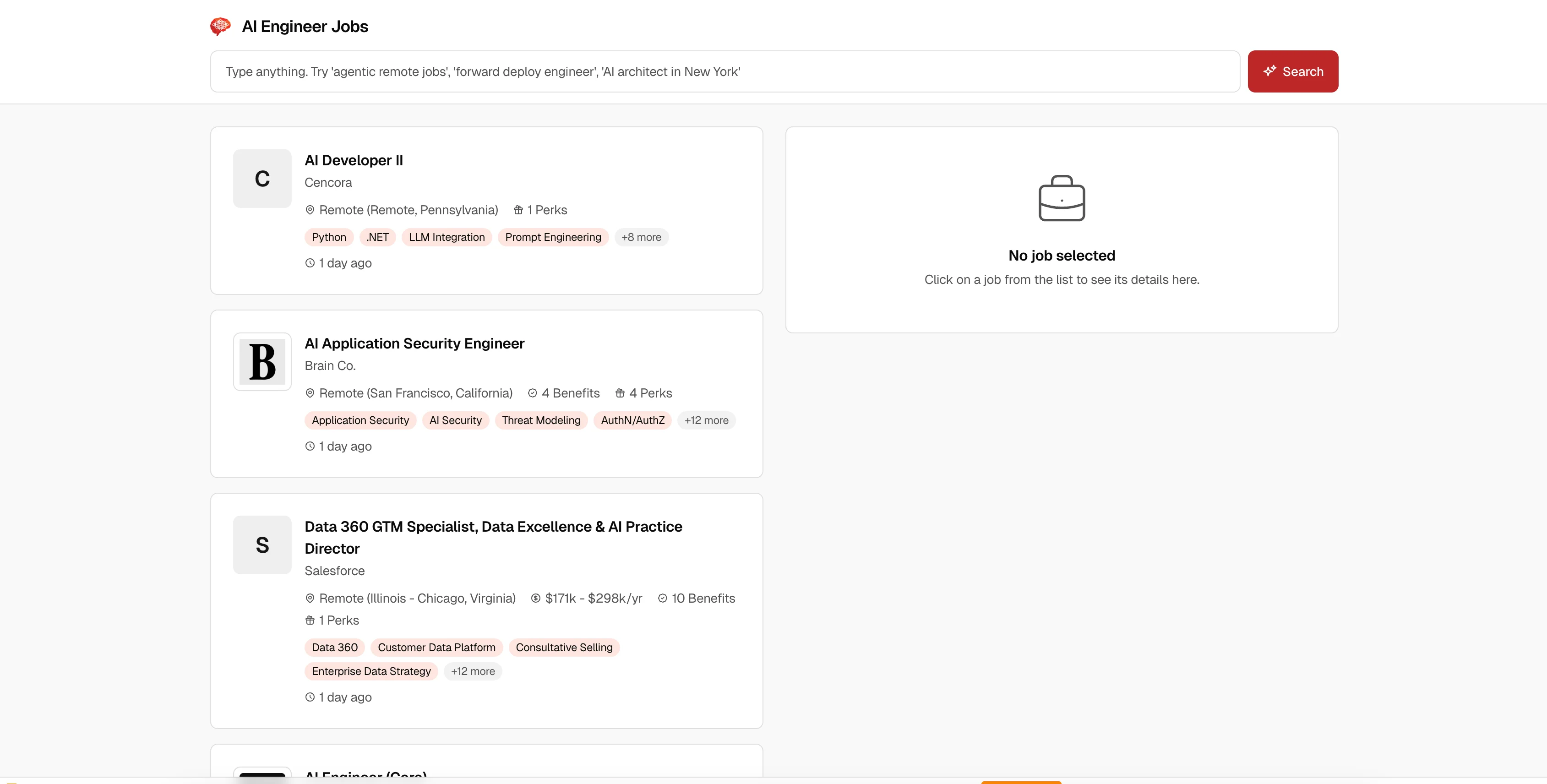 AI Engineer Jobs interface screenshot