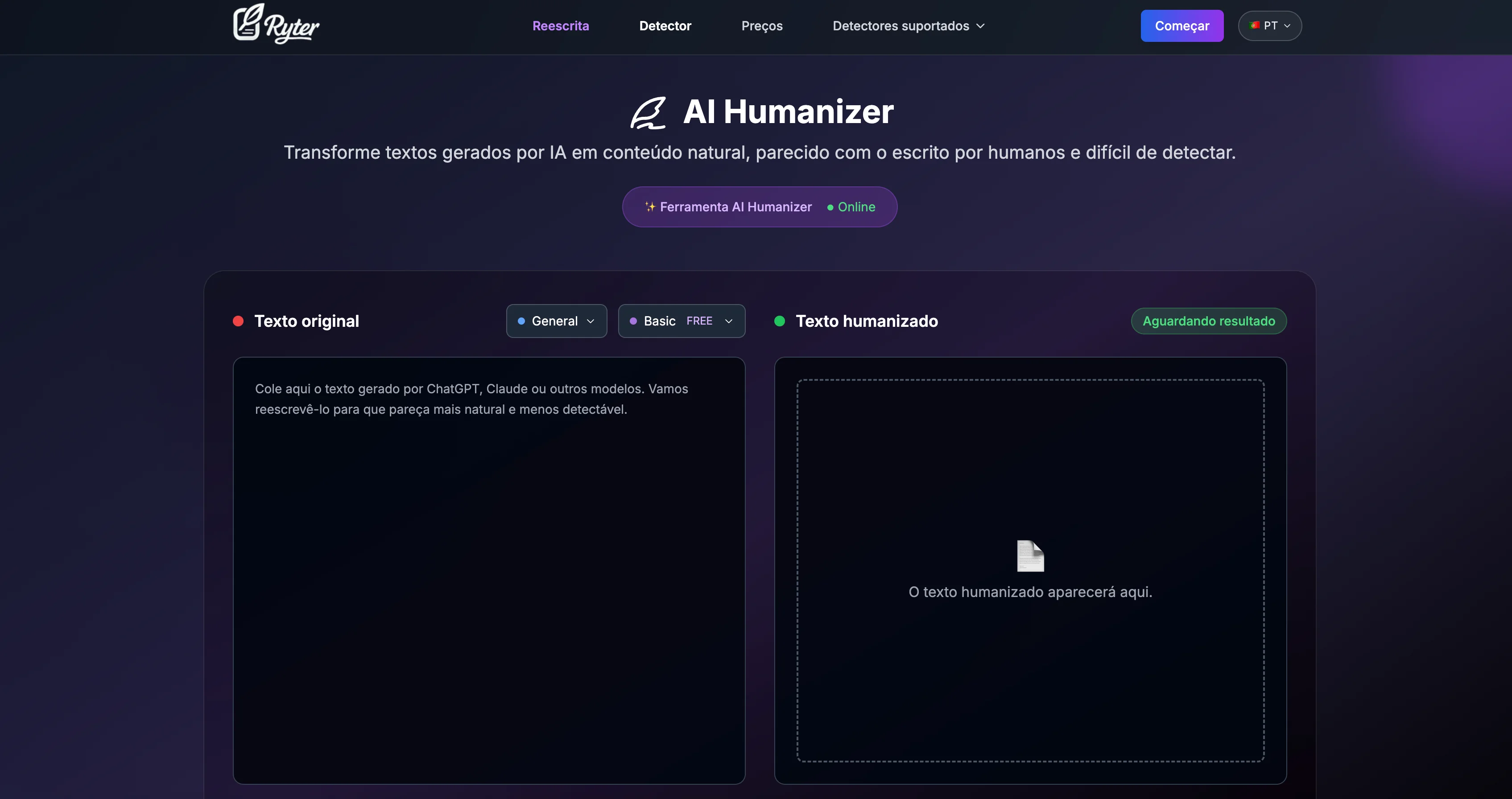 AI Humanizer by Ryter interface screenshot