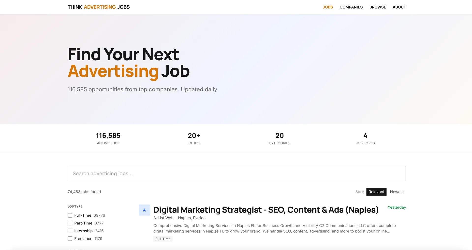 Think Advertising Jobs interface screenshot