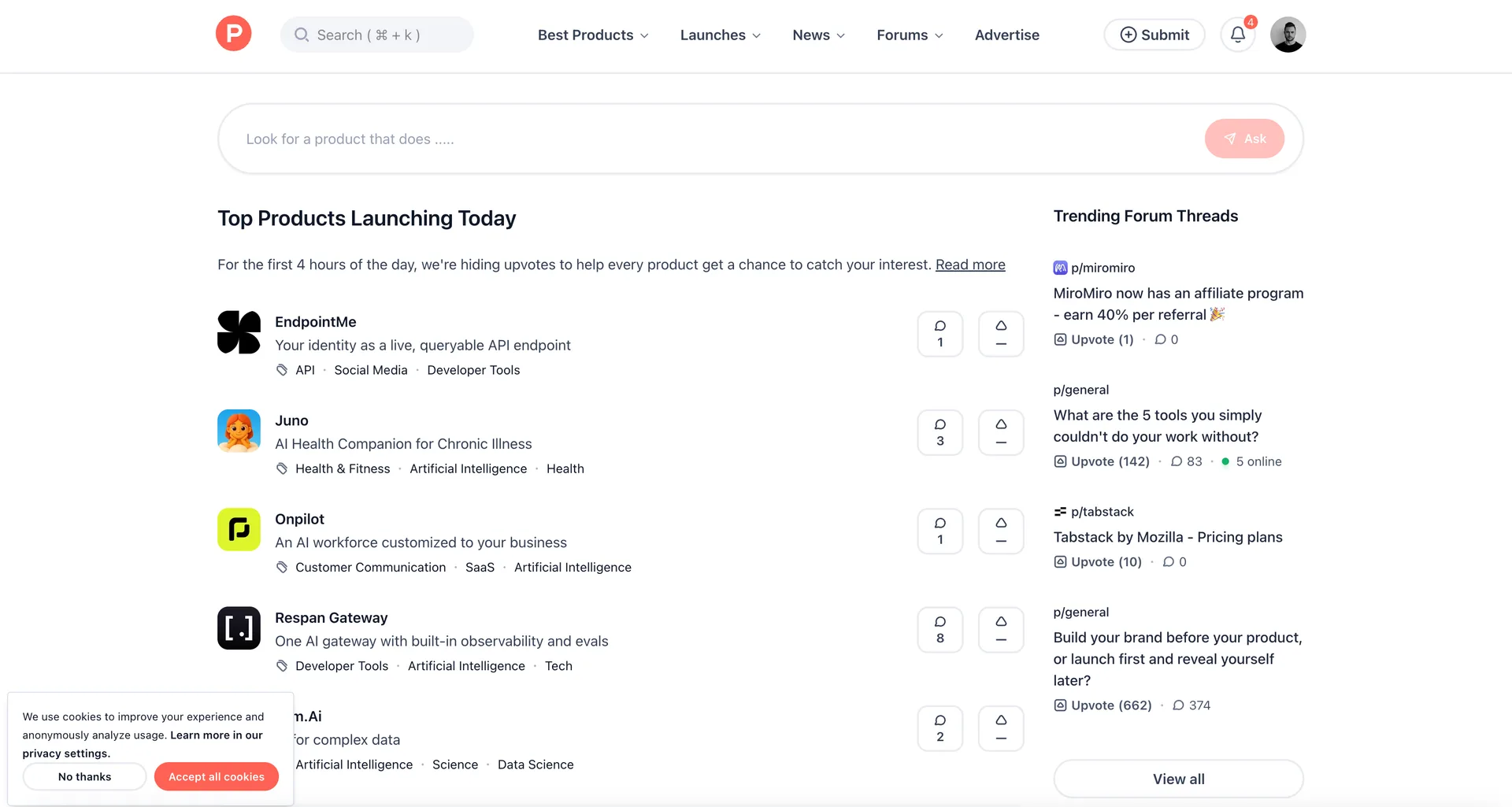 Product Hunt website preview