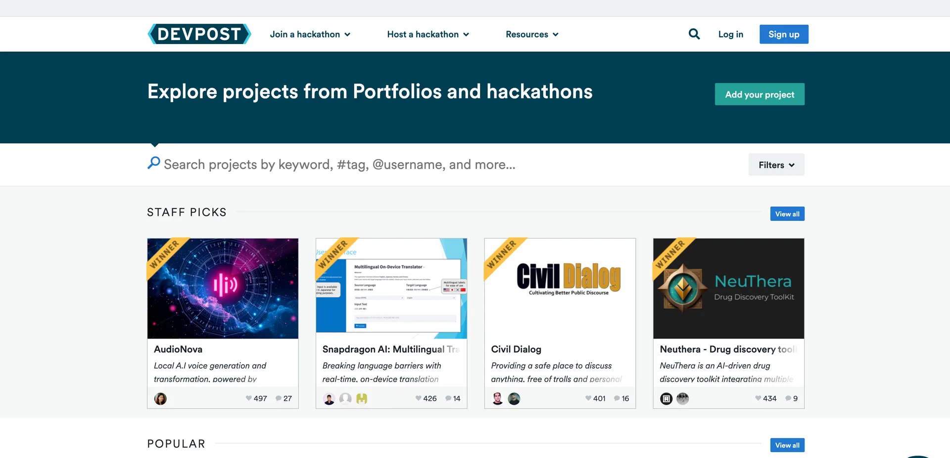 DevPost website preview