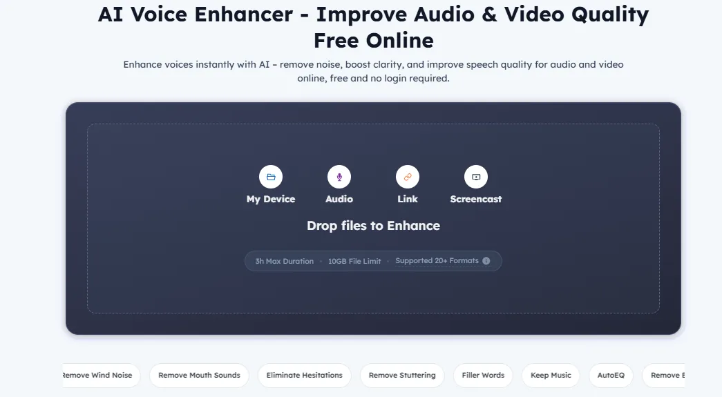 AI Voice Enhancer Online interface screenshot