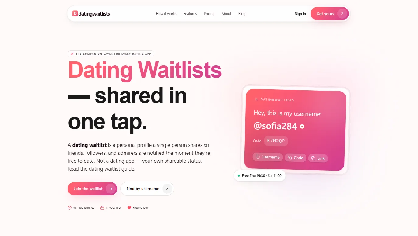 datingwaitlists interface screenshot