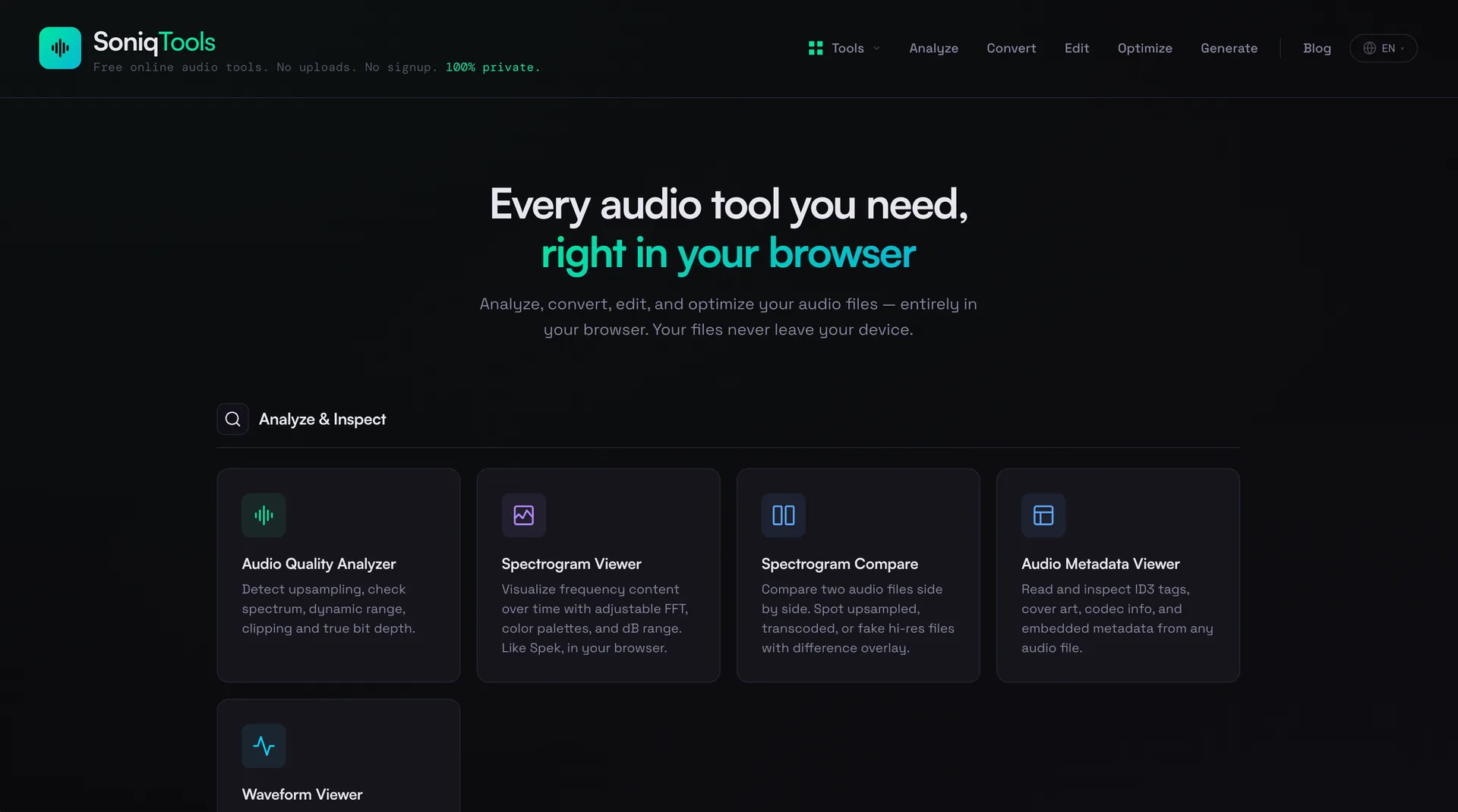 SoniqTools interface screenshot