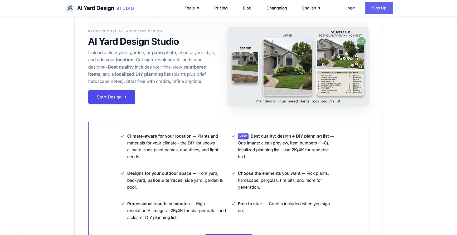 AI Yard Design Studio interface screenshot