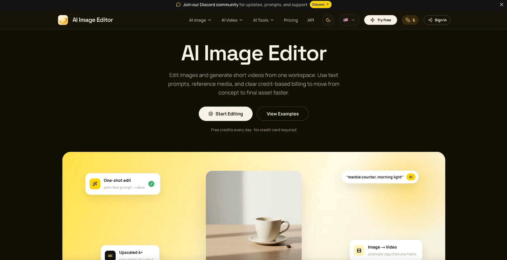 AI Image Editor interface screenshot