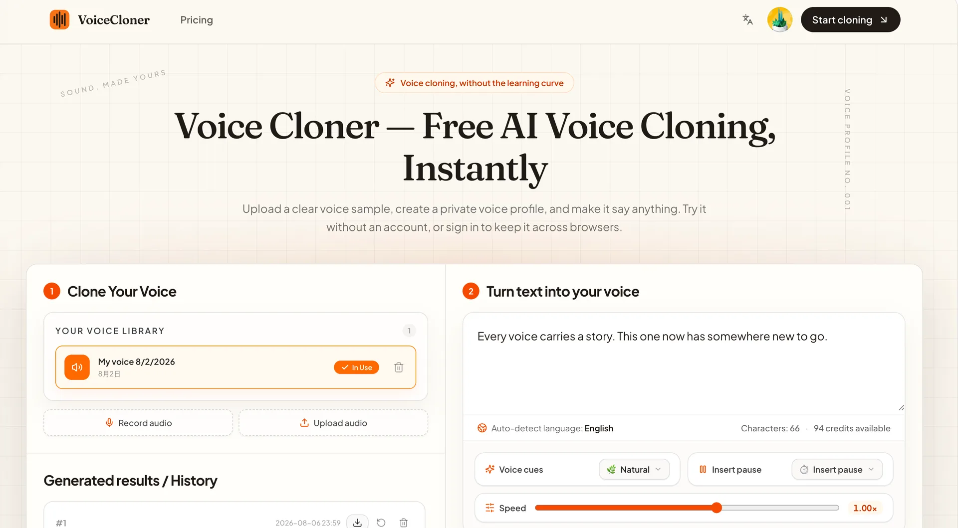 Voice Cloner interface screenshot