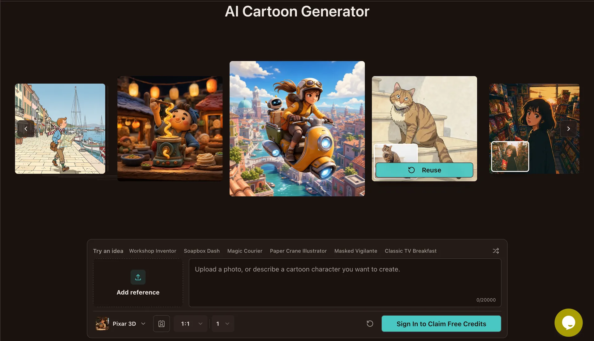 AI Cartoon Generator interface screenshot