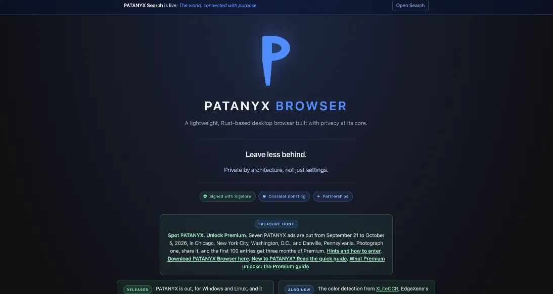PATANYX Browser interface screenshot
