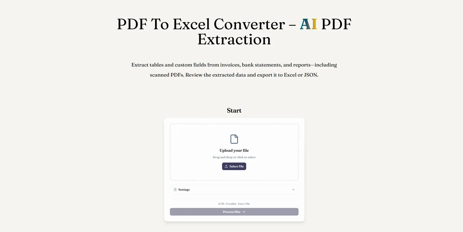 PDF to Excel interface screenshot