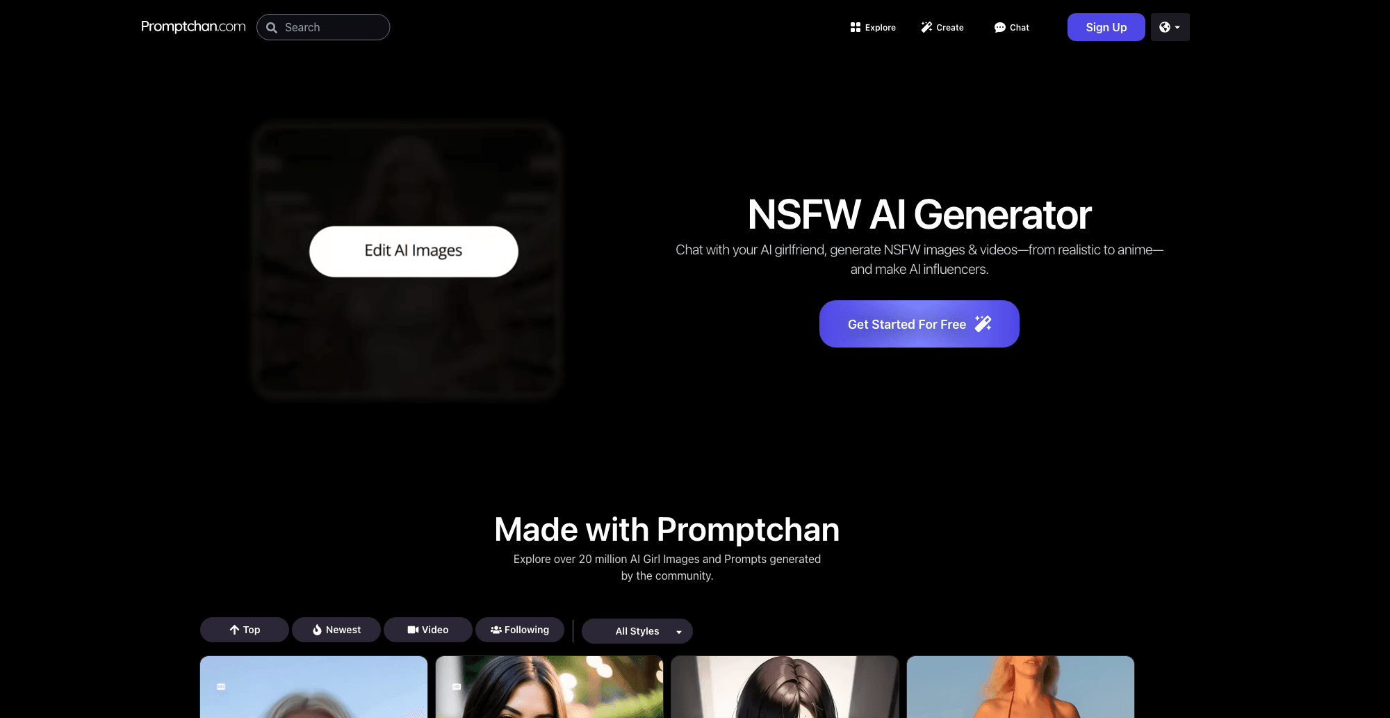 Promptchan AI interface screenshot