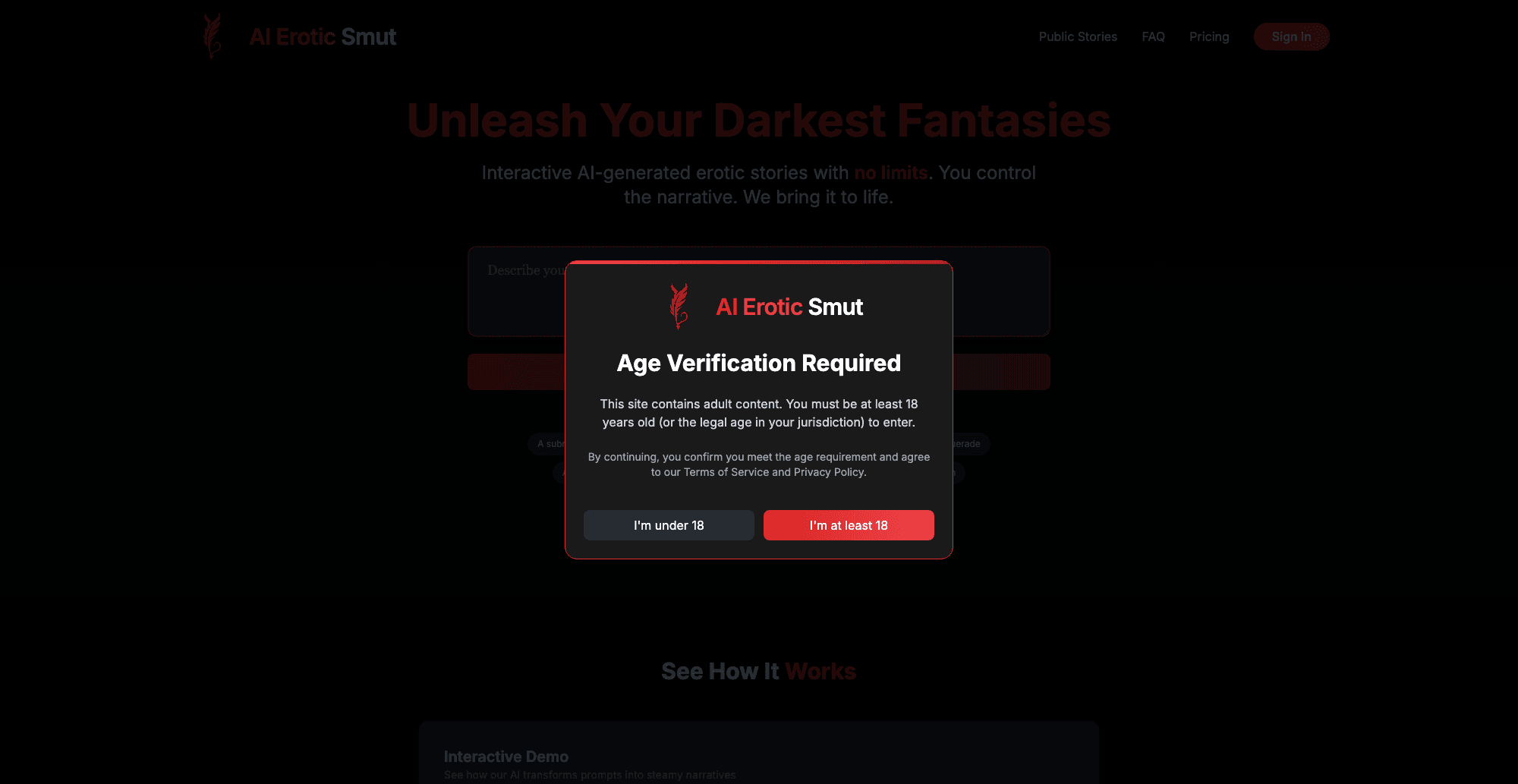 AI Erotic Smut interface screenshot