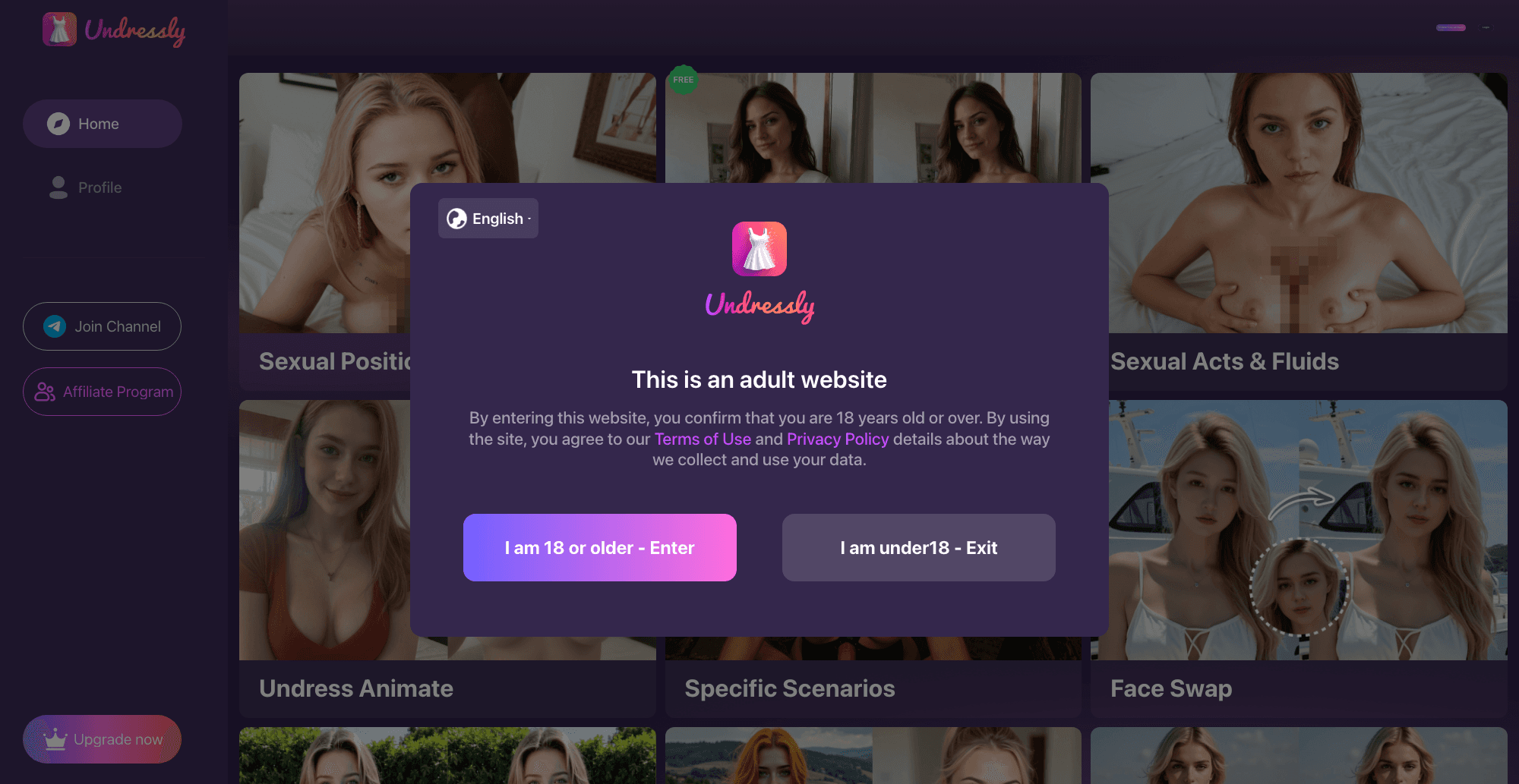 Undressly interface screenshot