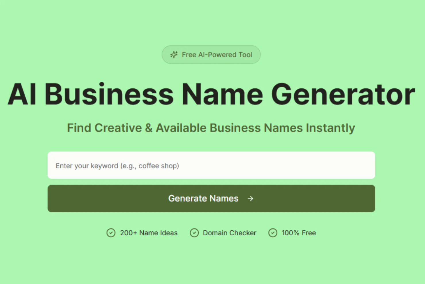 AI Business Name Generator interface screenshot