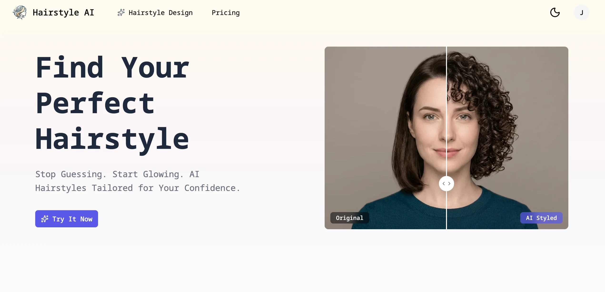 AI Hairstyle Try On interface screenshot
