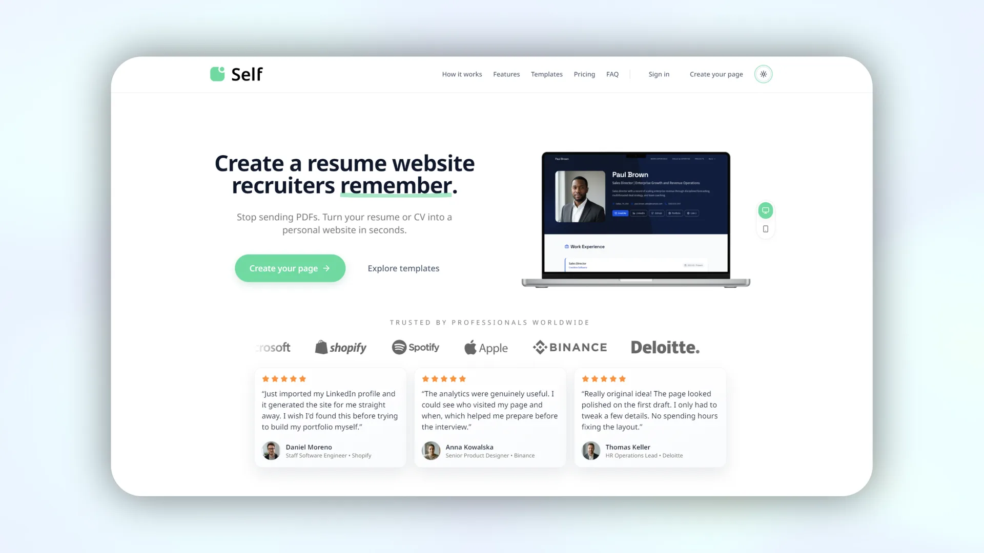 Self (self.cv) interface screenshot