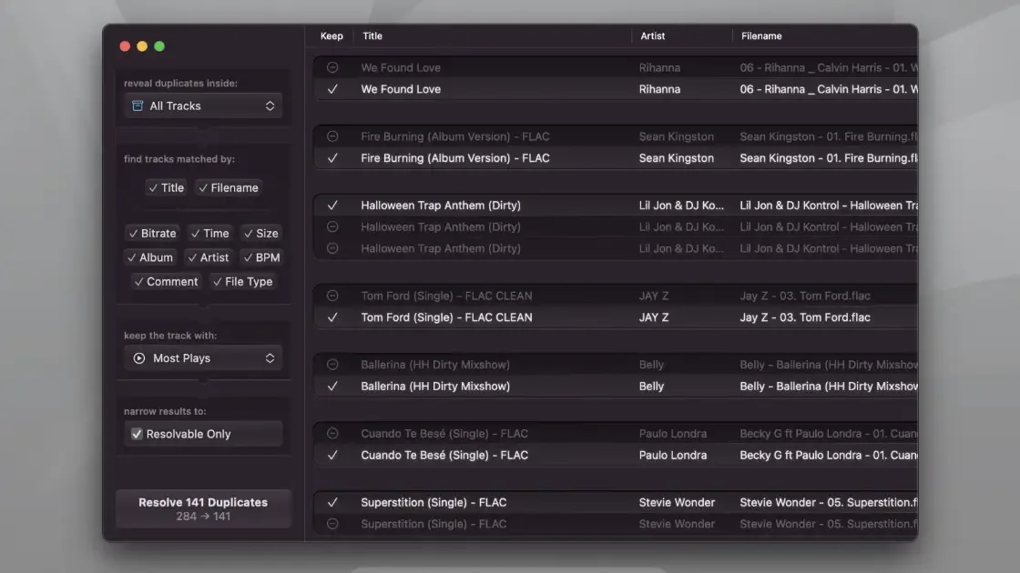 Dupes interface screenshot
