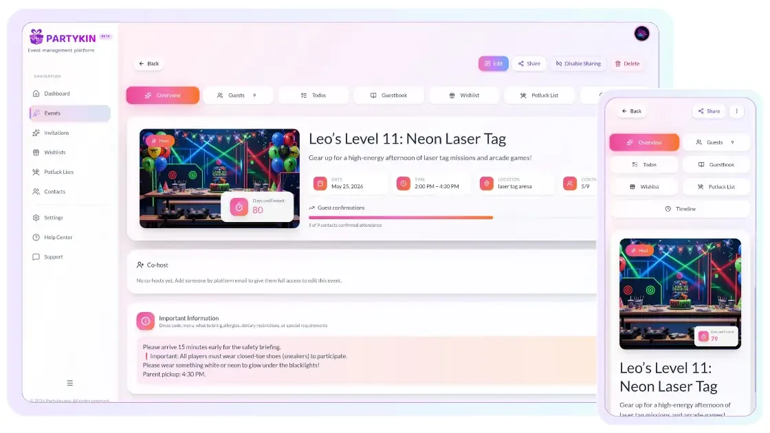 Partykin interface screenshot