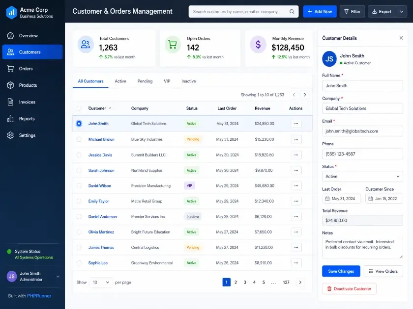 PHPRunner interface screenshot