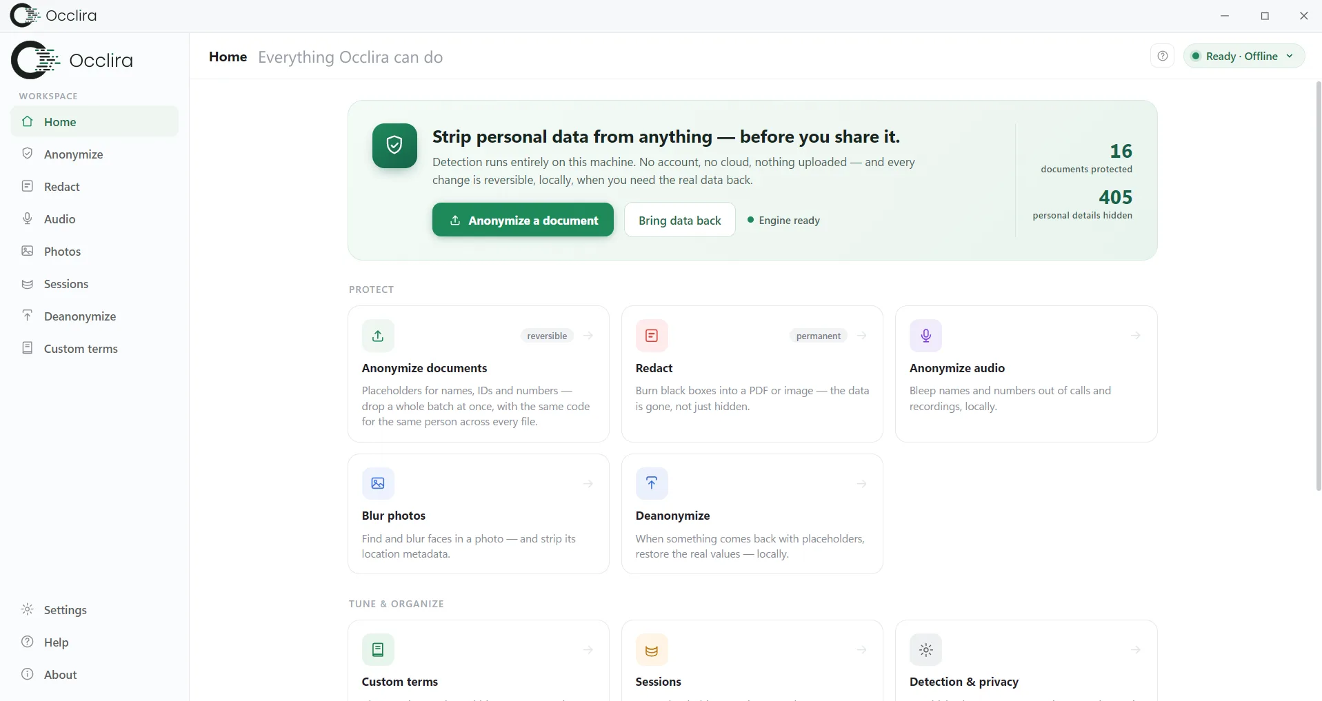 Occlira interface screenshot