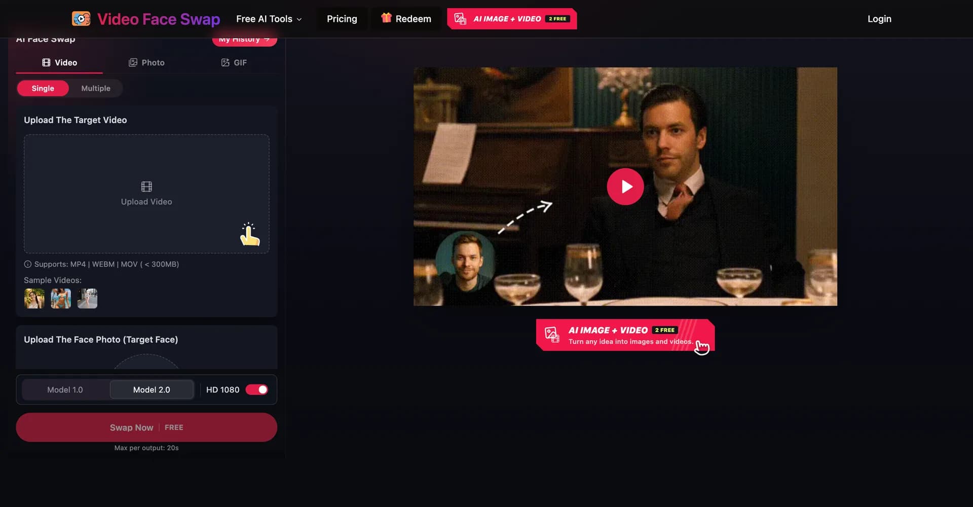 Video Face Swap AI interface screenshot