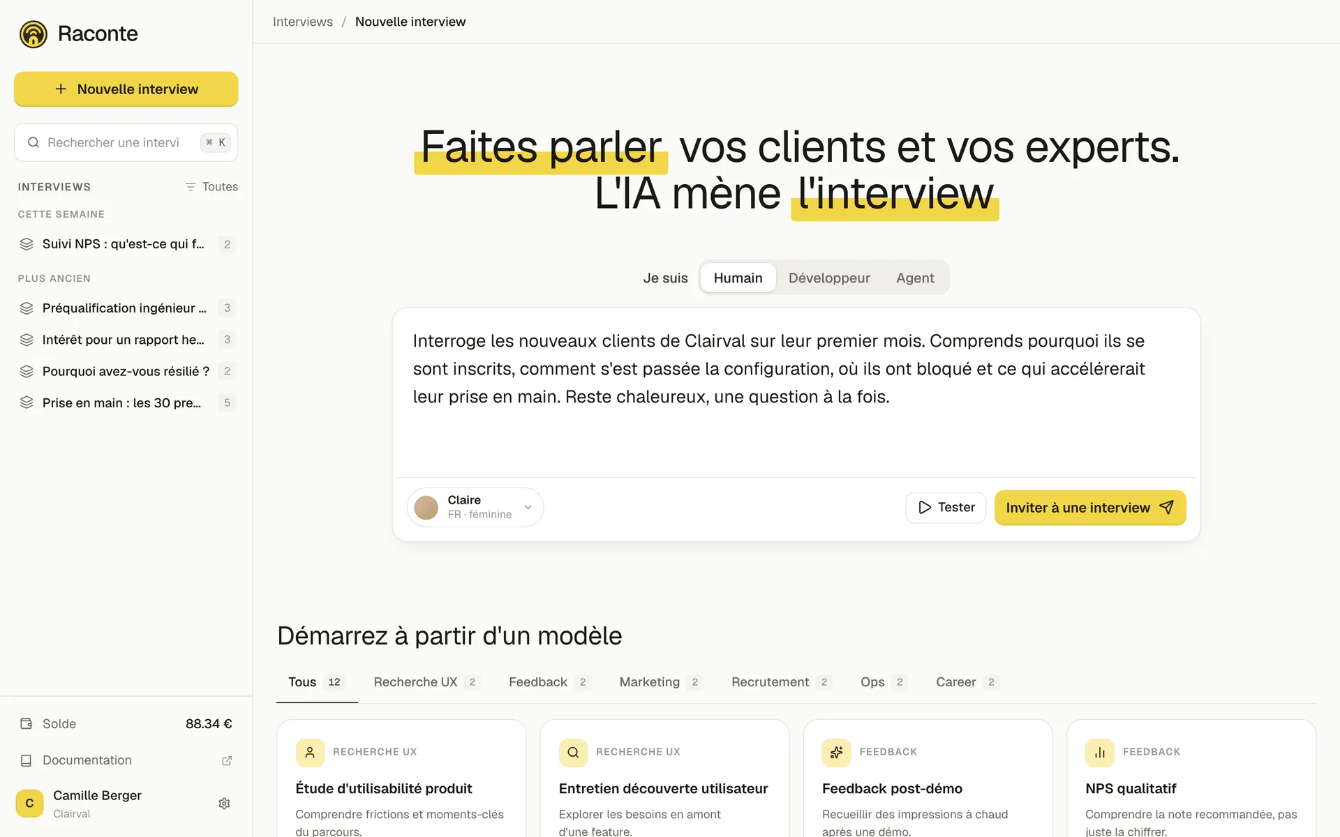 Raconte interface screenshot