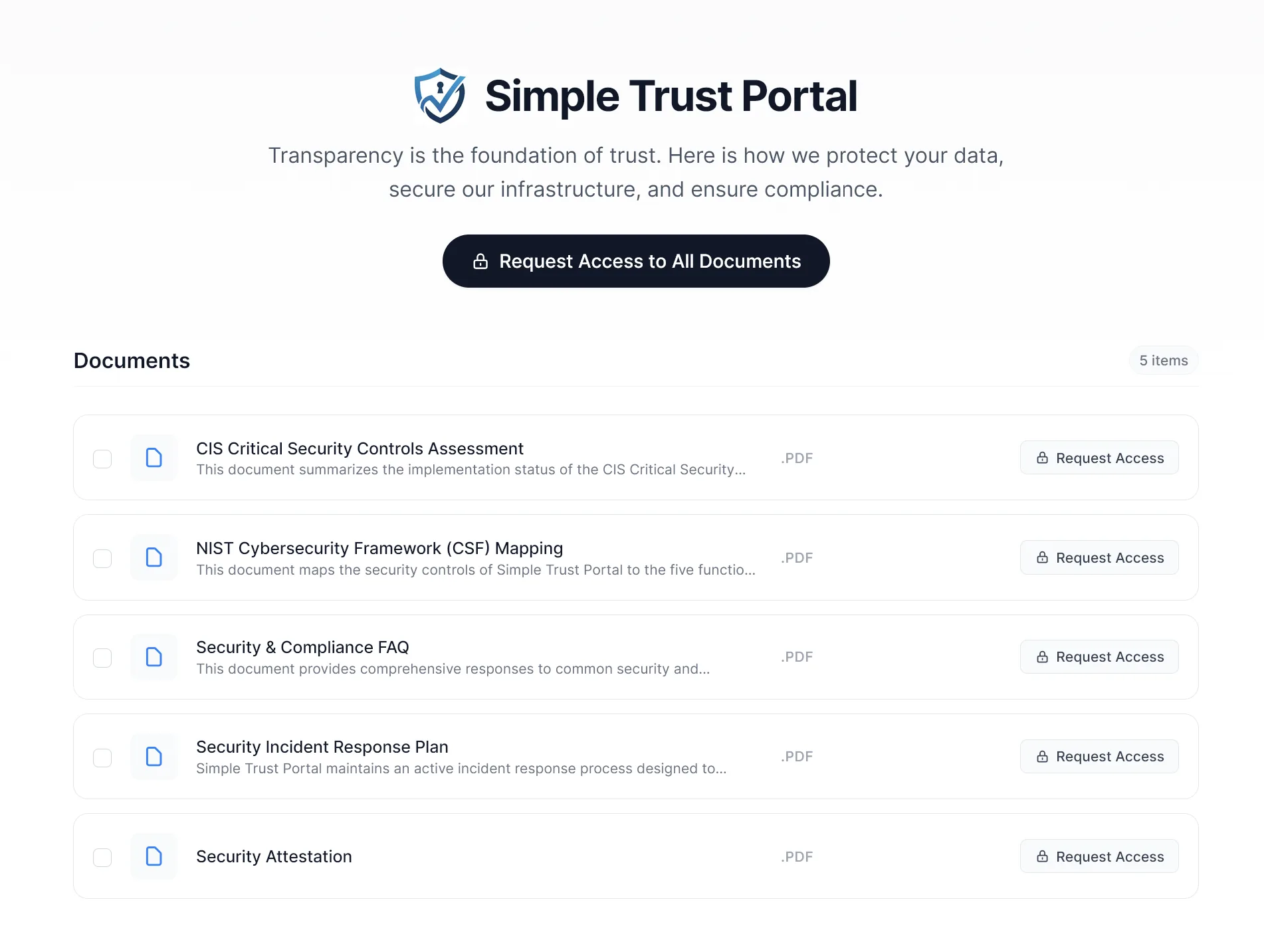 Simple Trust Portal interface screenshot