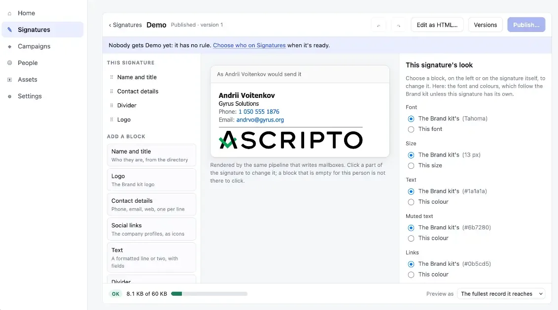 Ascripto interface screenshot