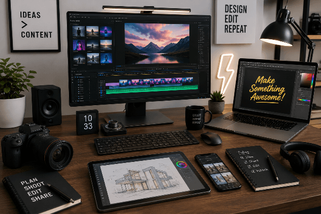 Creative tools on a modern desk