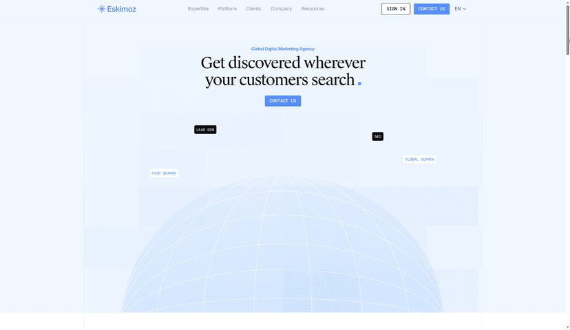Eskimoz homepage: get discovered wherever your customers search.