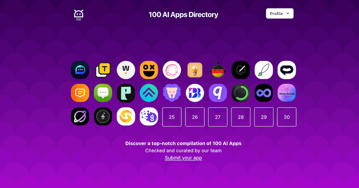 100 AI Apps website preview