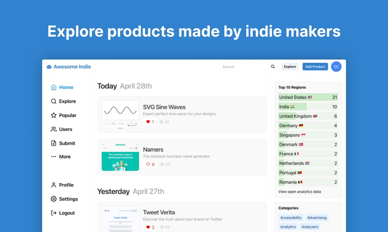 Awesome Indie website preview