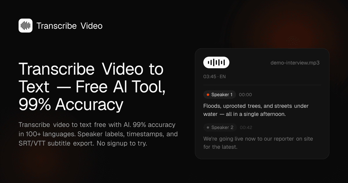 Transcribe Video to Text interface screenshot