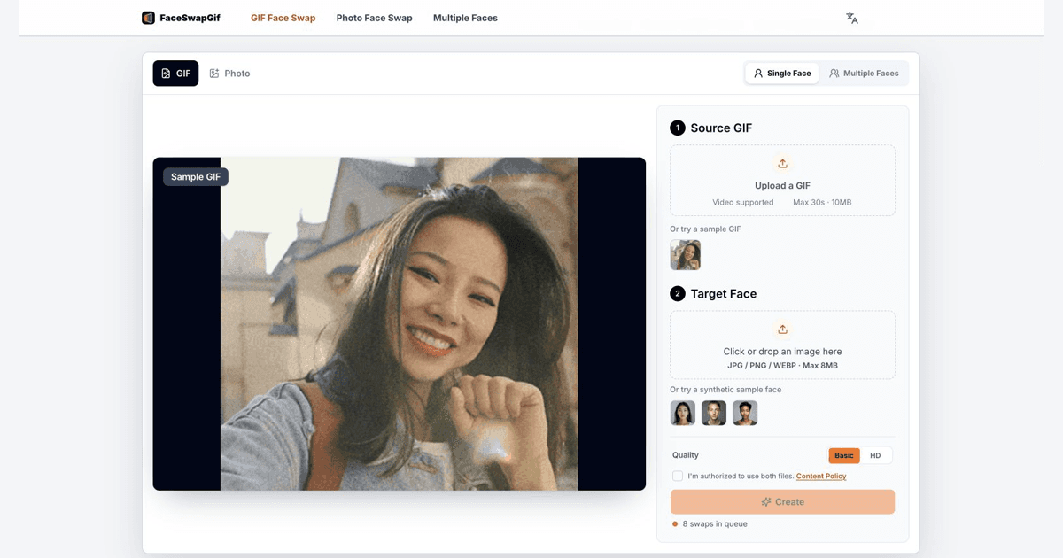Face Swap GIF interface screenshot