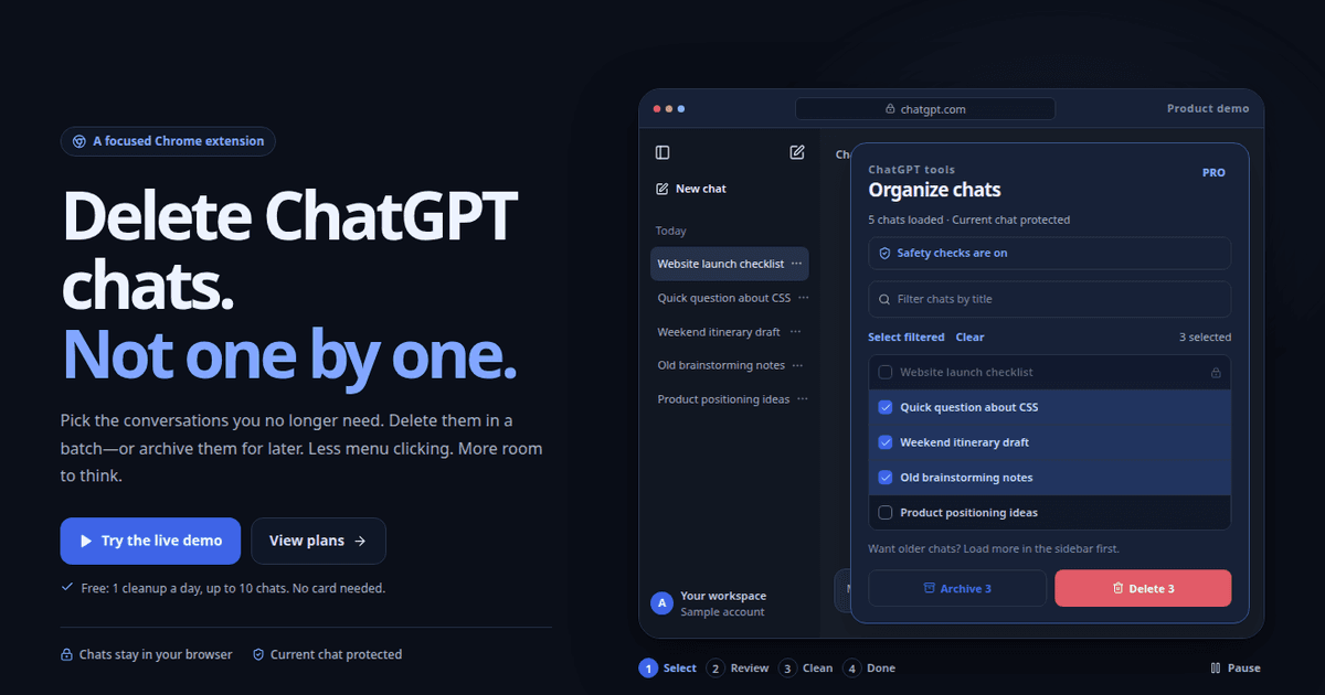 ChatGPT Bulk Delete interface screenshot