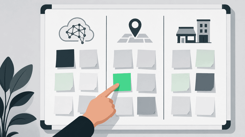 A decision framework showing different directory submission criteria sorted by business type: AI/SaaS, local, and multi-location services