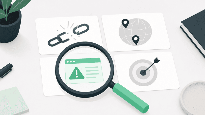 Diagnostic cards representing four common domain rating growth problems, helping founders match symptoms to the correct root cause and fix.