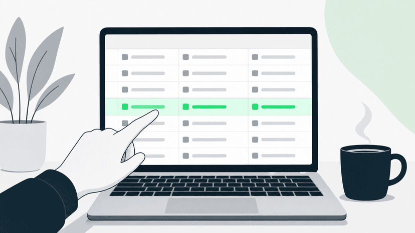 Product manager auditing and comparing multiple AI tools in a spreadsheet, selecting the best fit for their workflow before full adoption.